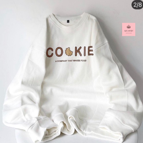 Áo Sweater Nữ, Áo Nỉ Nữ Trắng Chất Liệu Chân Cua In Hình Bánh Cookie Edel Có Ảnh Thật E594
