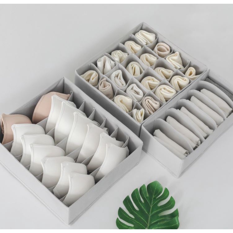 [3 Túi Hộp Cứng] Set 3 túi hộp vải đựng đồ lót quần áo tất vớ đồ em bé bằng vải không dệt