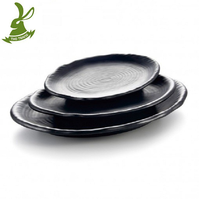 [Ưa Chuộng] Đĩa Nhựa Melamine Hạt Xoài Màu Đen Cho Quán Nướng BBQ Hàn Quốc 21*14CM NO2482 - Chính Hãng