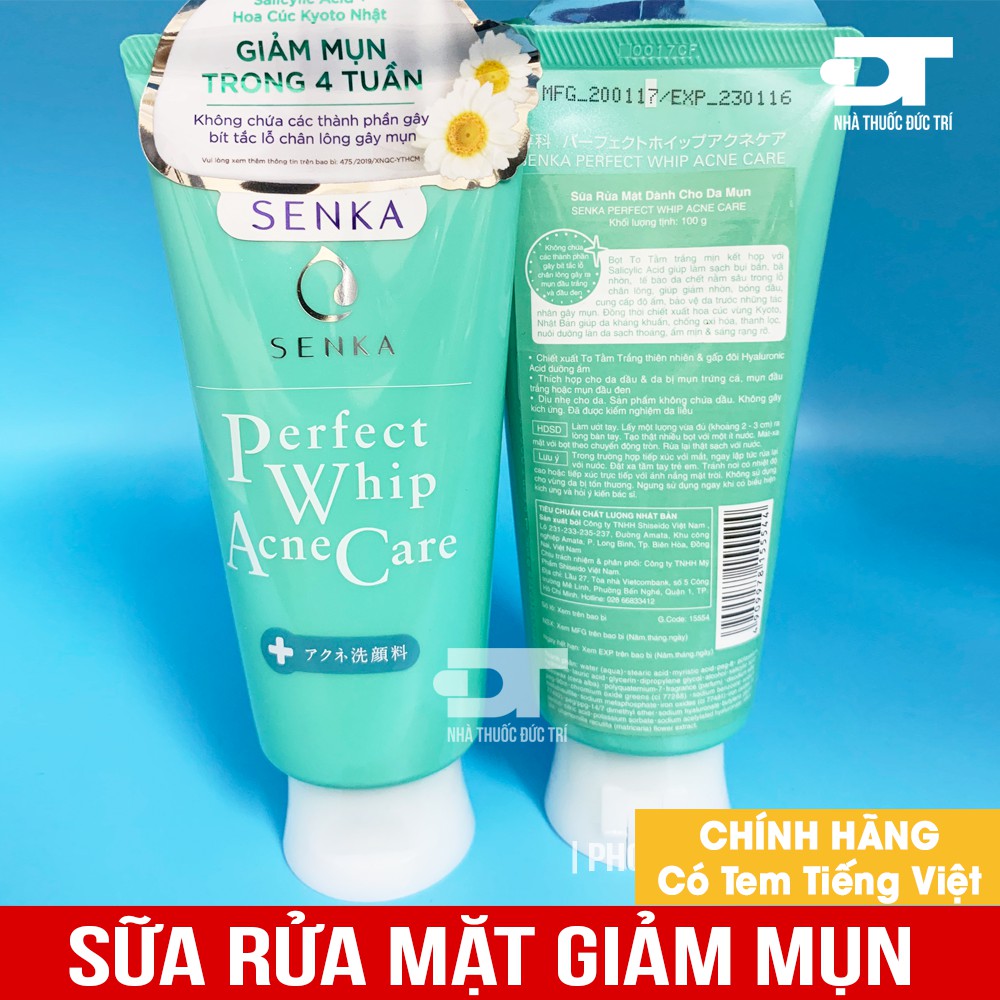 Sữa rửa mặt dành cho da mụn Senka perfect whip acne care 100g