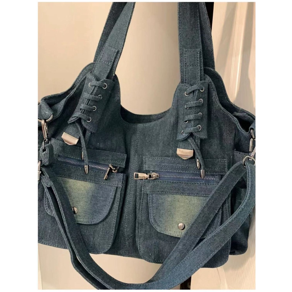 Túi Denim Một Dây Đeo Dưới Cánh Tay Cỡ Lớn Thời Trang Âu Mỹ Retro Cho Nữ