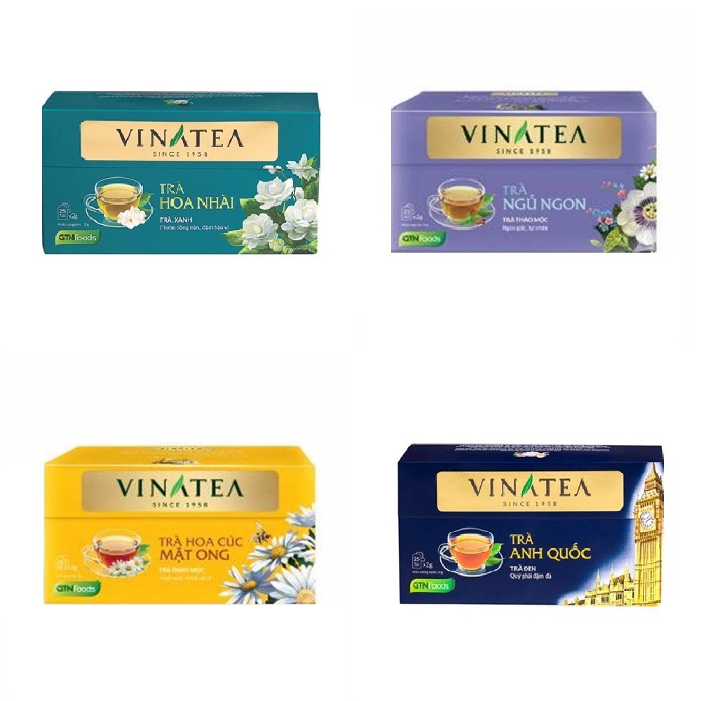 Combo 04 Hộp Trà Vinatea - Trà Túi Lọc nhiều vị (Trà Hoa Nhài + Trà Đen Hảo Hạng + Trà Ngủ Ngon + Trà Cúc Mật)