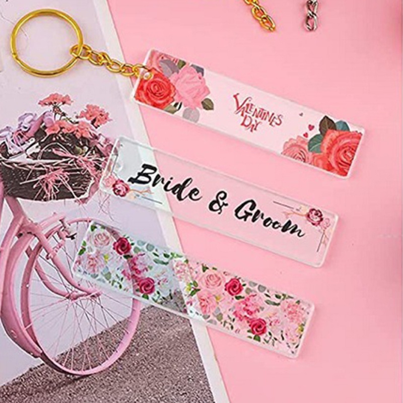 Set 50 Móc Khóa Acrylic Hình Chữ Nhật Rỗng Trong Suốt Dùng Làm Đồ Thủ Công DIY