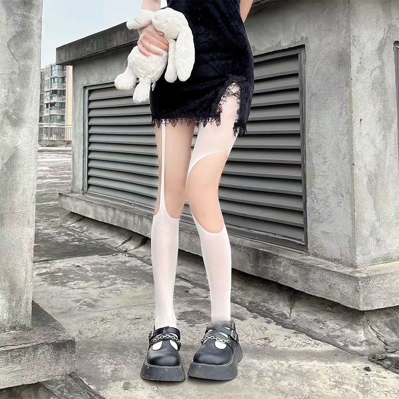 Quần Tất Lưới Màu Trơn Phong Cách Gothic Nhật Bản Cho Nữ