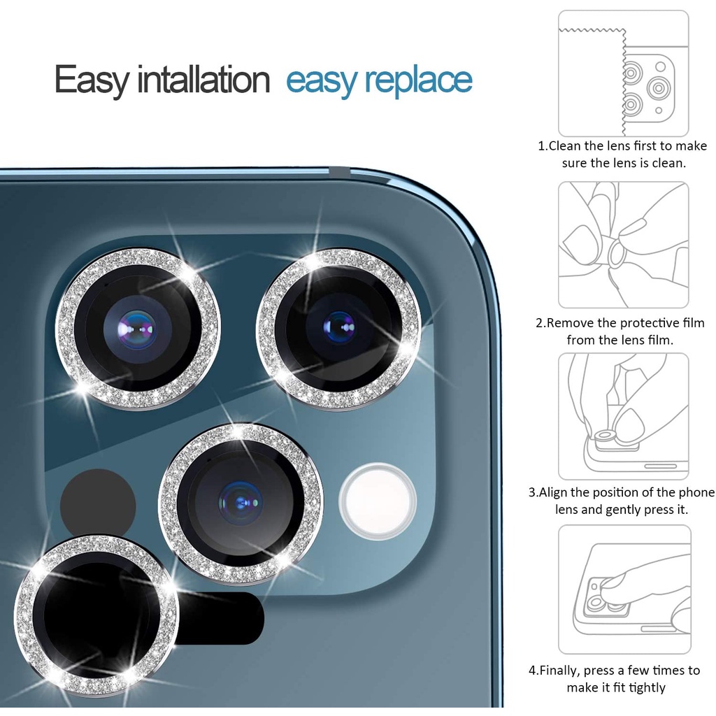 Bộ dán mắt camera iphone nhũ kim tuyến cho 13 pro max/ 12 pro max/ 11 pro max/ 12 13 Mini đẹp lung linh