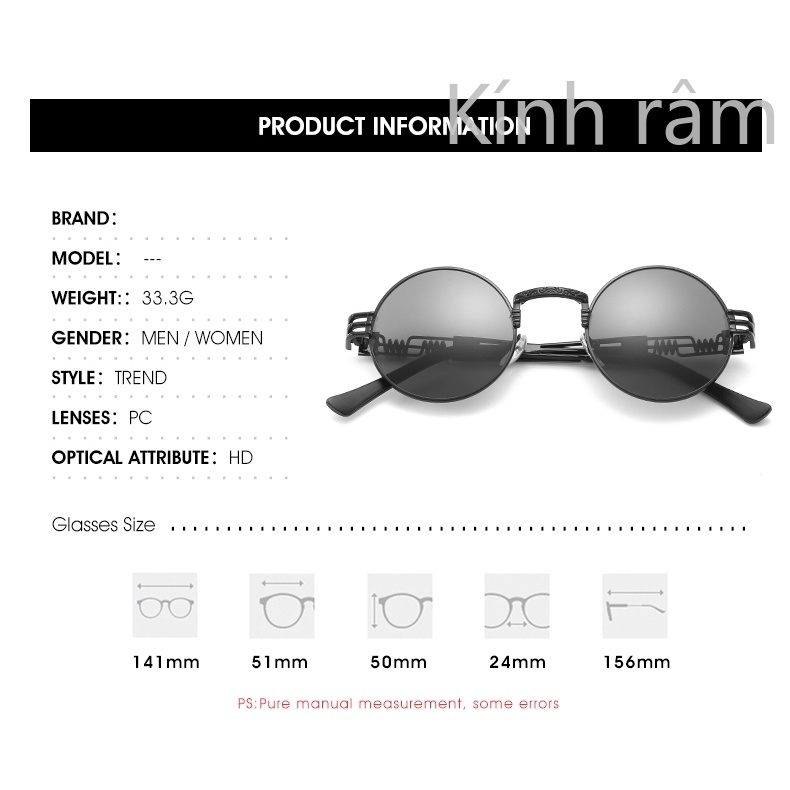 Kính mát gọng kim loại tròn chống nắng UV400 cho nam