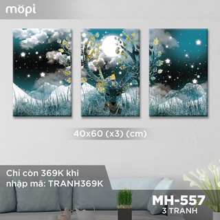 Bộ 3 Tranh Canvas treo tường trang trí nhà cửa đẹp phong cách trừu tượng nghệ thuật Bắc Âu tối giản (3 tranh 40x60cm)