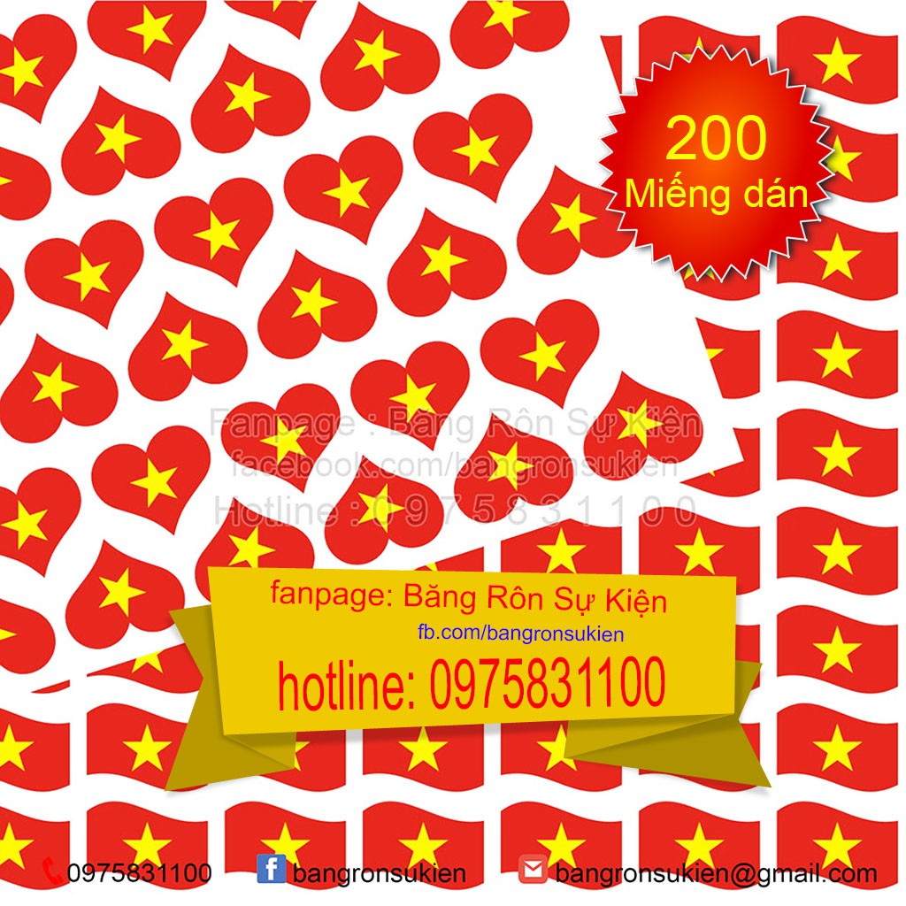 Miếng dán má, sticker dán má trái tim cờ tổ quốc