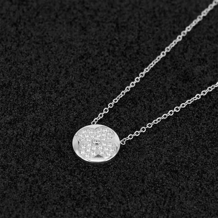 Dây chuyền nữ titan cao cấp hoa L V đính đá siêu đẹp, bền màu, chuẩn thời trang