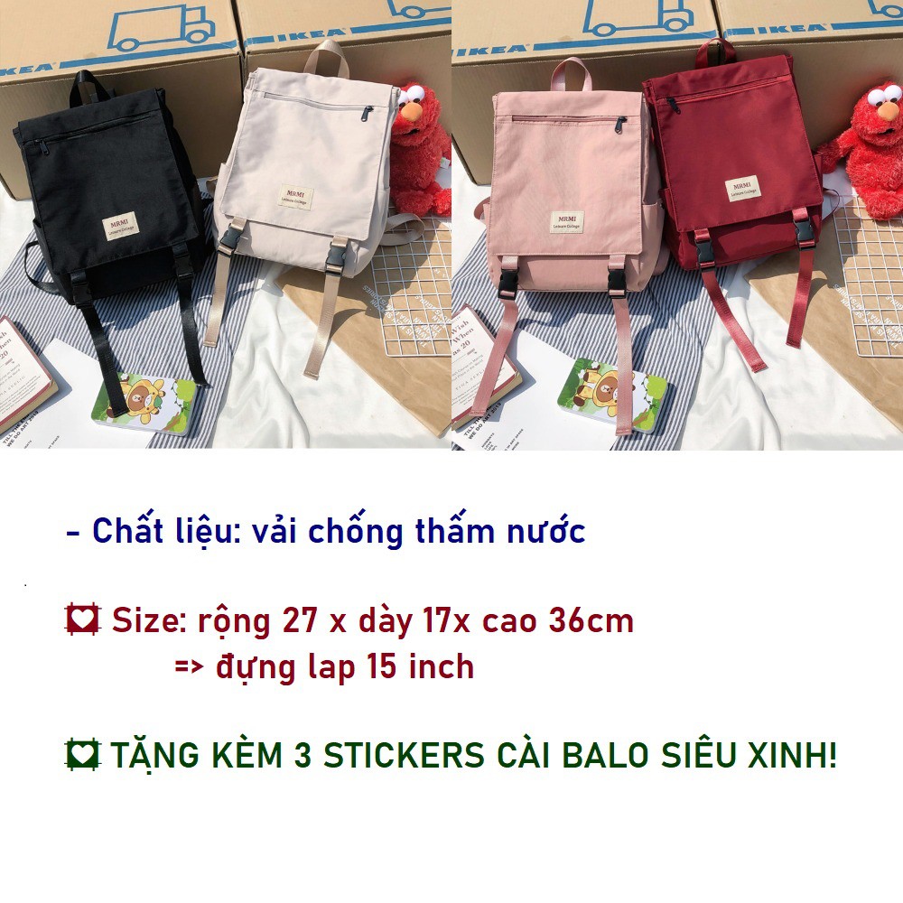 Balo ulzzang chống thấm nước, đựng lap 15.6 inch, balo học sinh, tặng kèm 3 pin stickers