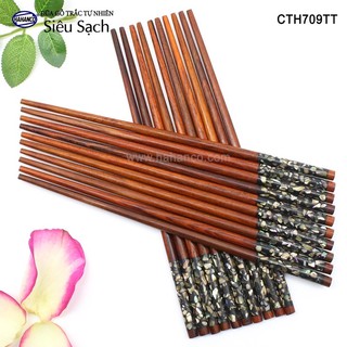 ĐŨA gỗ Trắc đầu khảm ốc bào ngư- (Hộp 10 đôi tròn) gỗ Trắc tự nhiê
