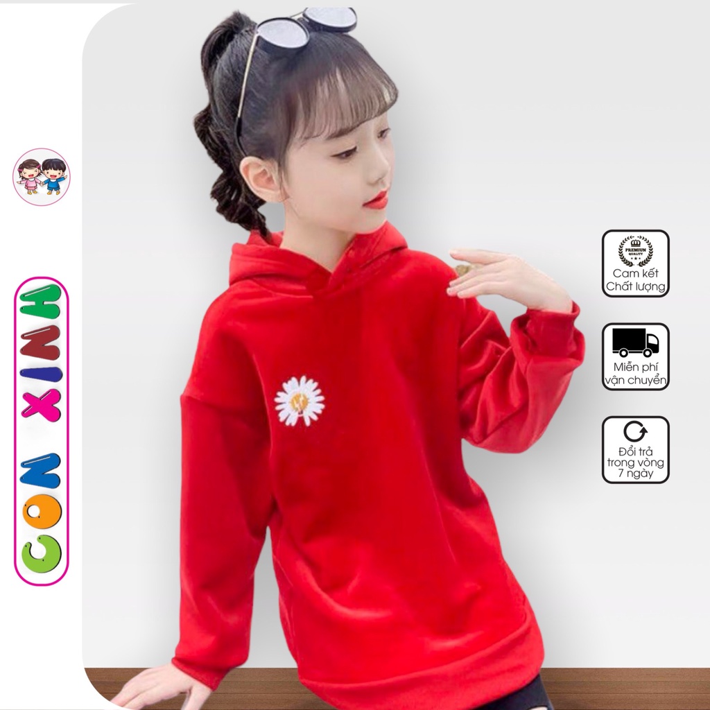 Áo hoodie Con Xinh phom rộng nỉ trẻ em hình in Hoa Cúc thời trang thu đông cho trẻ em từ 4 đến 10 tuổi