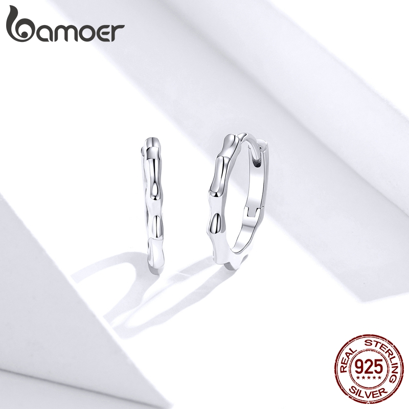 Khuyên Tai Bamoer SCE843 Bằng Bạc 925 Thiết Kế Vòng Tròn Bản Lớn Đơn Giản