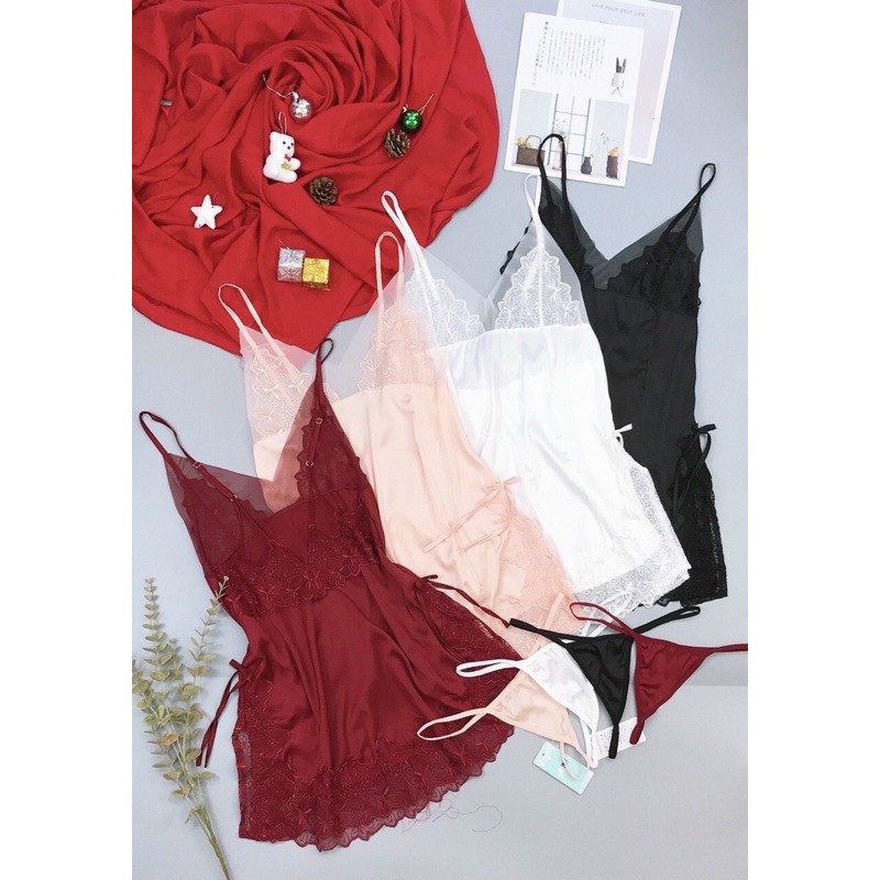 Váy ngủ lụa sexy cao cấp quảng châu kèm chip