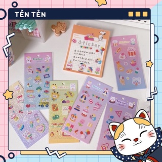 Sticker cute 💖 Túi set 2 tấm hình dán dài chủ đề gấu dễ thương trang trí sổ planner bullet journal Hàn Quốc