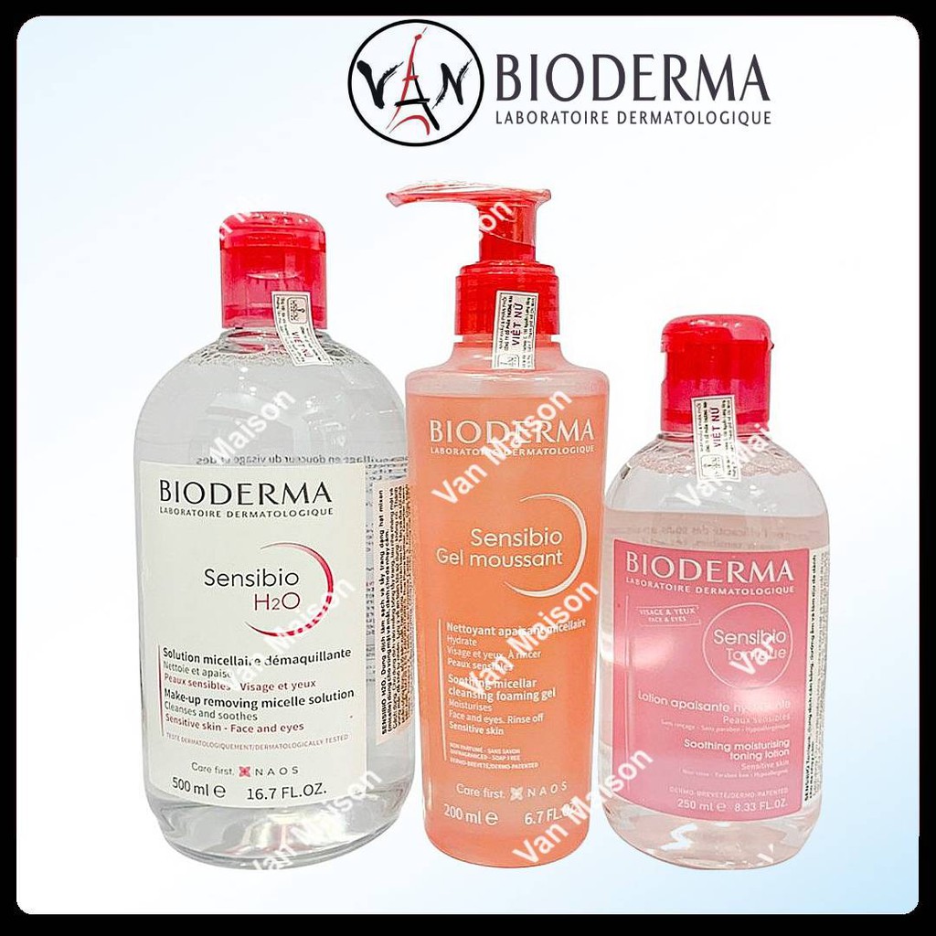 [Combo Bioderma ] Nước tẩy trang 500ml, gel rửa mặt 200ml & nước hoa hồng 250ml dành cho da nhạy cảm