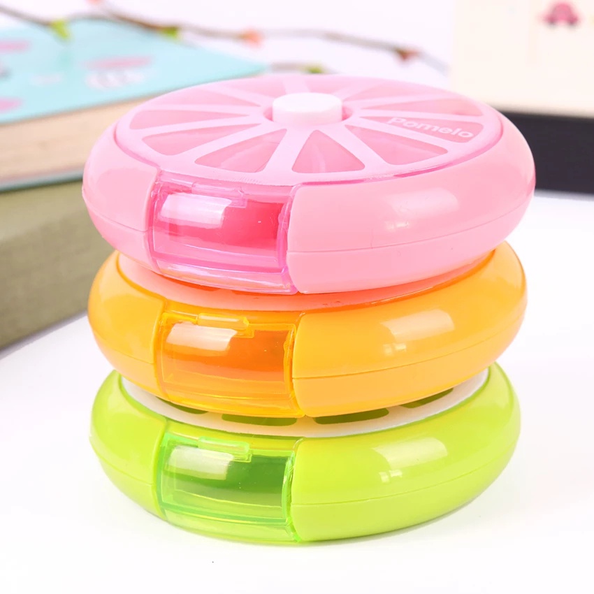 Hộp Đựng Thuốc/Trái Cây 7 Ngăn Trong Suốt Dạng Xoay Tiện Dụng