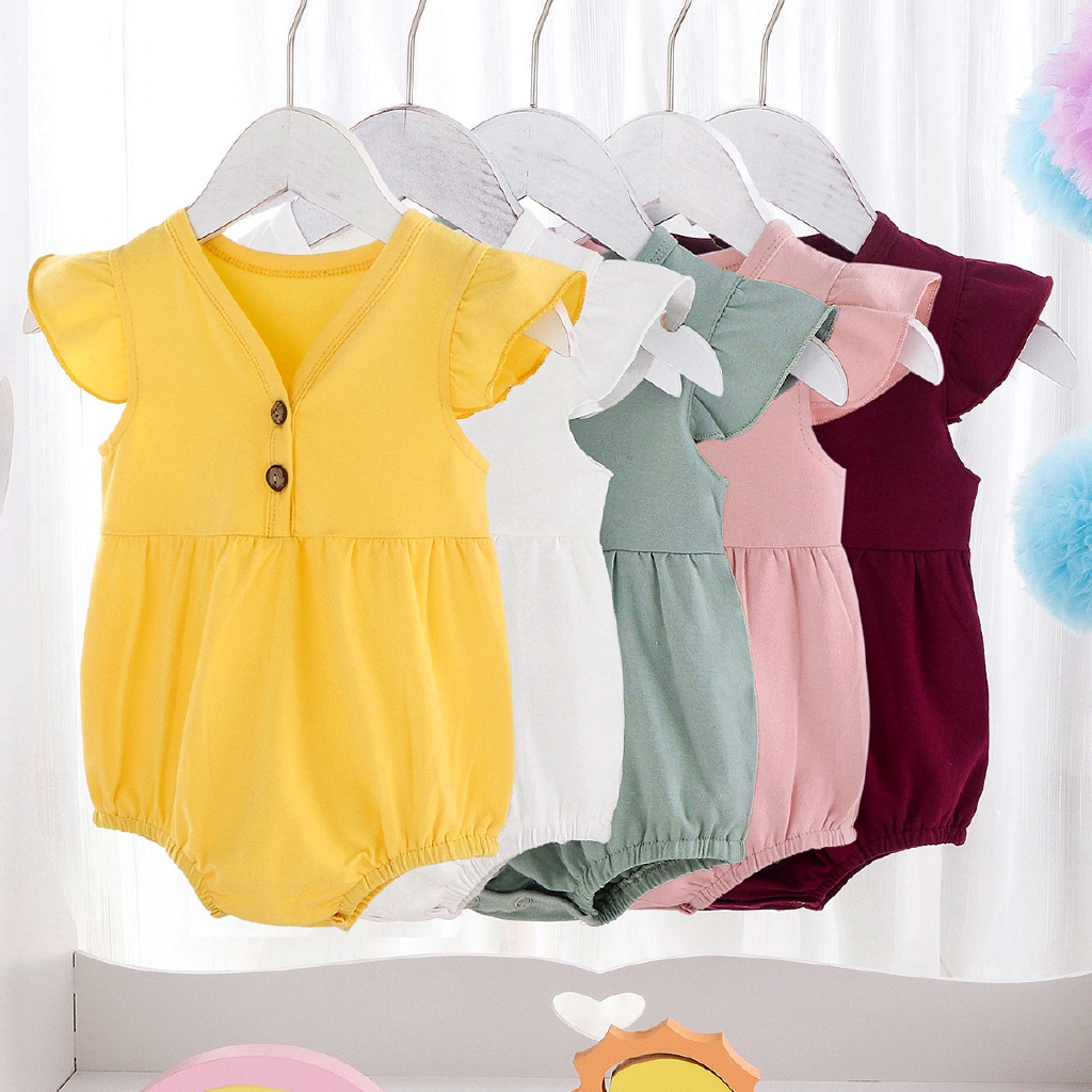 Áo liền quần cotton mềm mại màu trơn thời trang cho bé sơ sinh 0-24 tháng tuổi