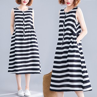 H62 Đầm big size dáng suông rộng free size kẻ ngang trẻ trung
