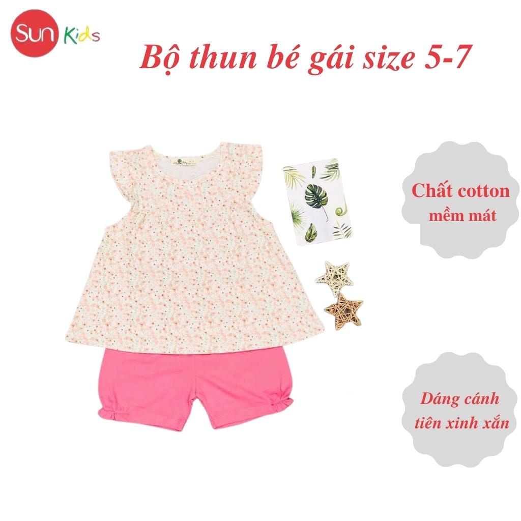 Đồ bộ thun bé gái, đồ bộ trẻ em chất cotton, có nhiều màu, size 5-7 tuổi - SUNKIDS