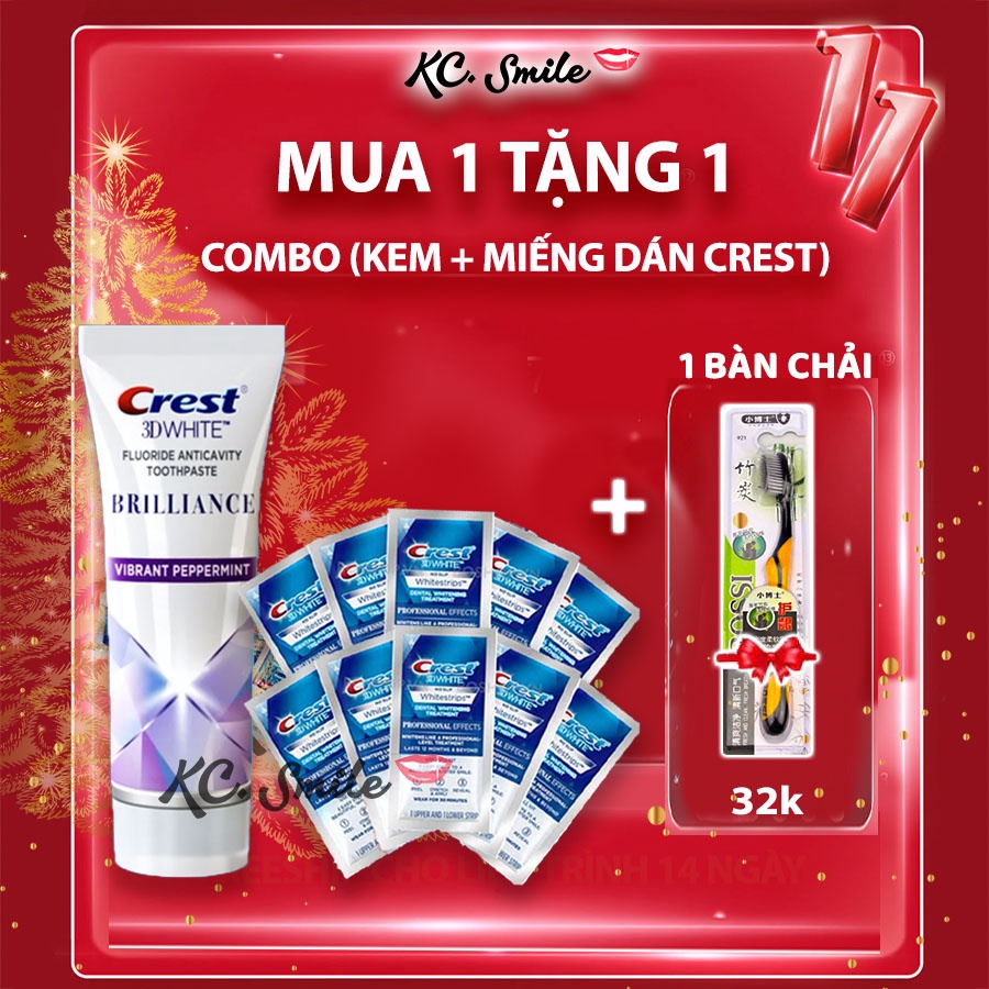 Combo trắng răng Miếng dán trắng răng Crest Professional + Kem đánh răng Crest 3D (7 ngày)