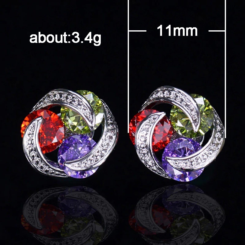 Đôi Khuyên Tai Hình Hoa Đính Đá Zircon Màu Sắc Thanh Lịch Dành Cho Nữ