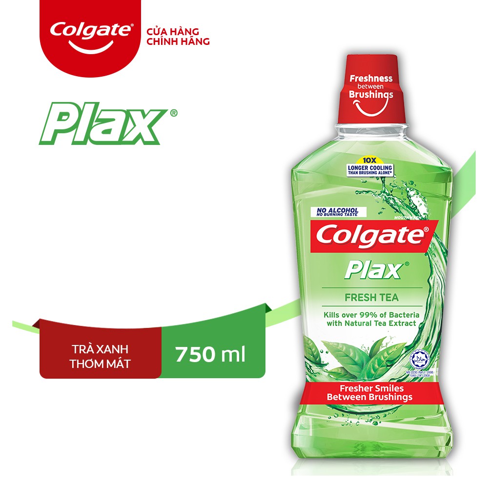 Nước Súc Miệng Colgate kháng 99% vi khuẩn Plax trà xanh mát lạnh 750ml không chứa cồn