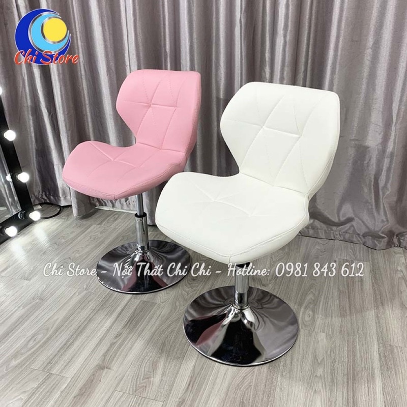 Ghế Ngồi Bàn Trang Điểm Xoay Mẫu Kim Cương, Ghế Chụp Hình, Livestream Chỉnh Độ Cao 30-50cm Bọc Da Cao Cấp Sang Chảnh