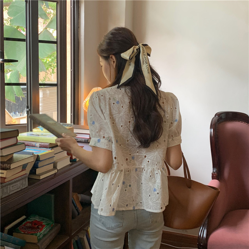 SUXI Áo Thun Tay Ngắn Cổ Tròn Thêu Họa Tiết Phong Cách Hàn Quốc Cho Nữ