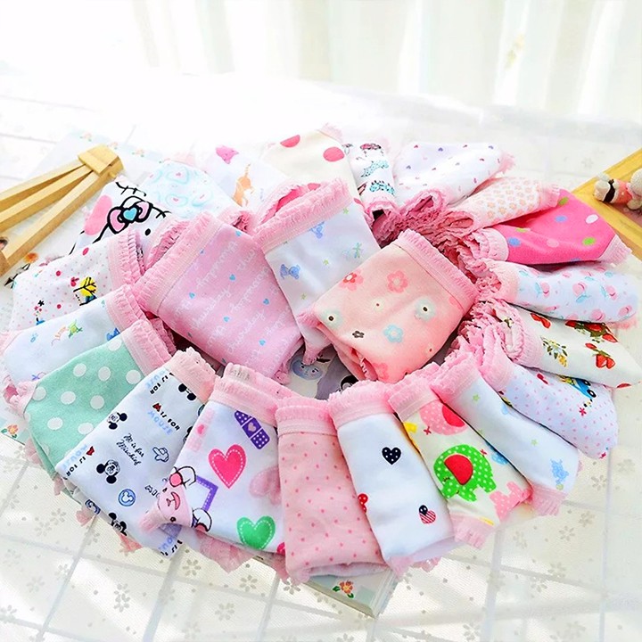 Set 4 quần lót cotton họa tiết xinh xắn nhiều màu sắc cho bé gái 2-12 tuổi – C003