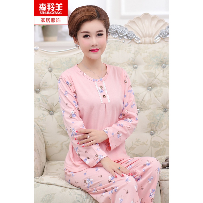Bộ Đồ Ngủ Cotton Cổ Tròn Tay Dài Thời Trang Xuân Thu Dành Cho Nữ | BigBuy360 - bigbuy360.vn