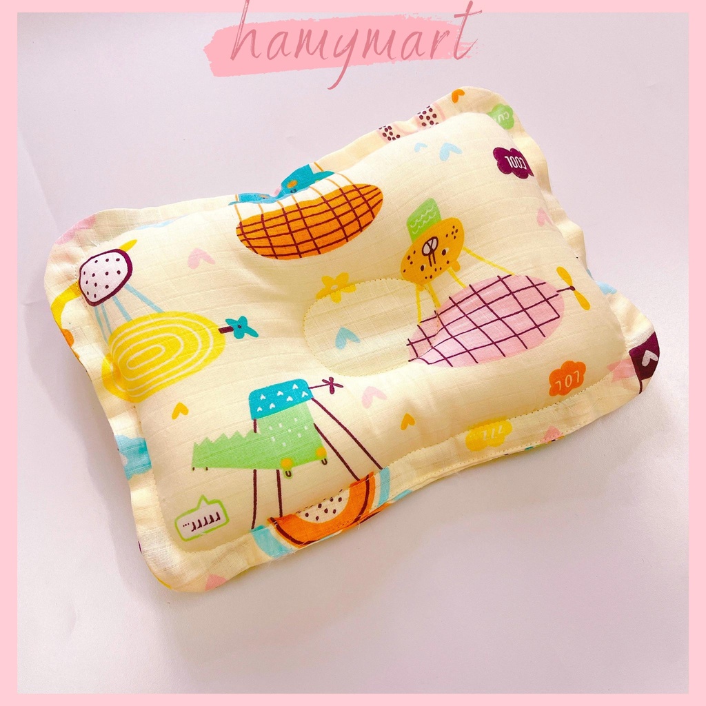 Gối lõm sơ sinh Hamymart chống bẹp đầu bông lông vũ siêu mềm cho bé ( Ảnh thật)
