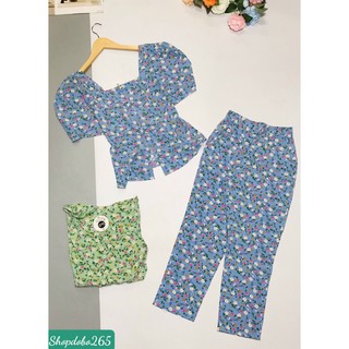 Đồ bộ nữ,đồ ngủ mặc nhà vải lụa quần dài hoa nhí thời trang.