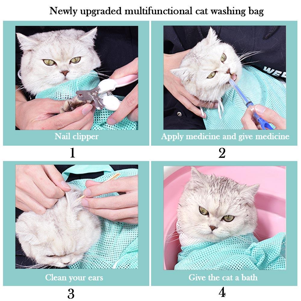 Túi Lưới Chống Cào Móng Có Thể Điều Chỉnh Dùng Khi Tắm Dành Cho Mèo