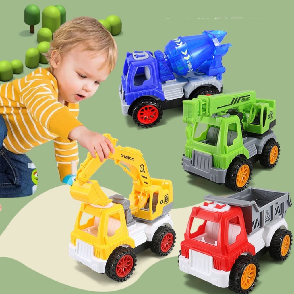 Bộ  4 Xe Công Trình Xây Dựng Sắc Màu  Đồ Chơi Bằng Nhựa Cao Cấp