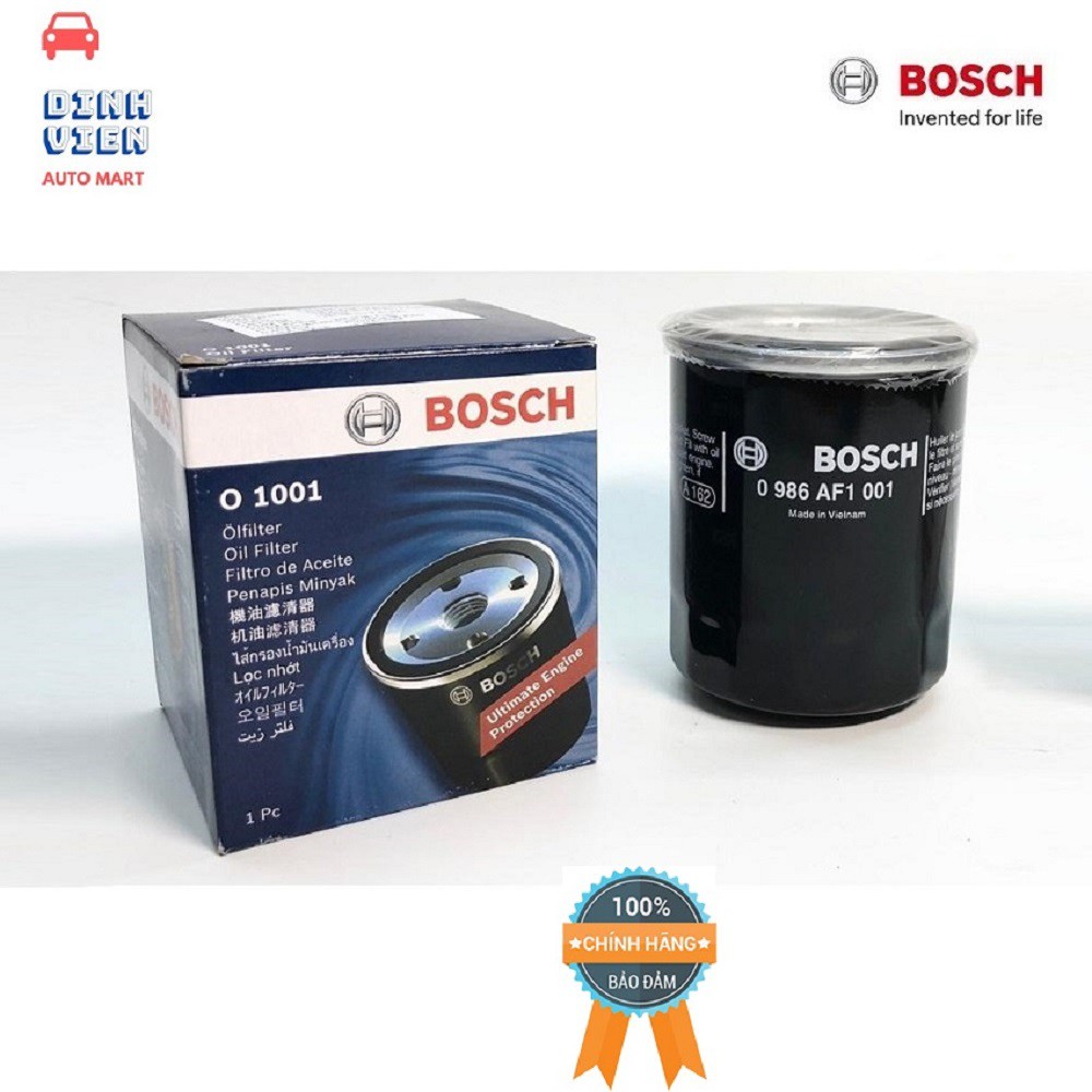 { THƯƠNG HIỆU } Lọc nhớt động cơ thương hiệu Bosch O 1001 cho các dòng xe Hyundai I10 , kia moning, Mitsubishi Jolie.