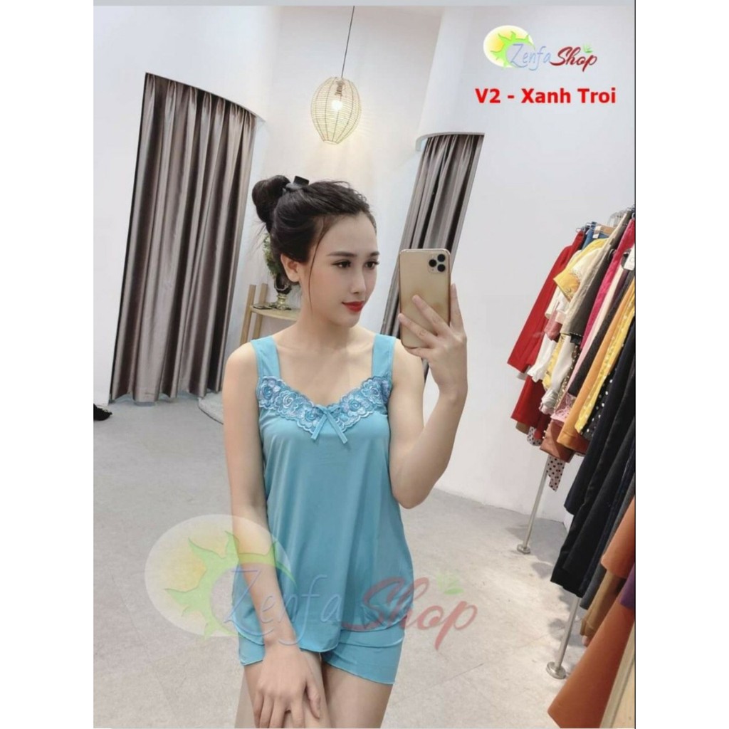 ĐỒ BỘ NGỦ THUN LẠNH ĐÙI PHỐI REN SEXY FREE SIZE 4568KG TÙY CHIỀU CAO