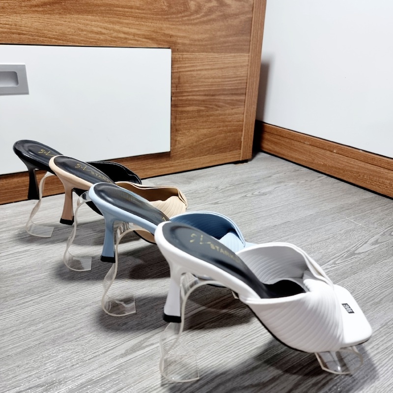 15.6Dép Cao Gót Nữ 5p Phân Gót Nhọn Quai Xếp Siêu Xinh - MS 124