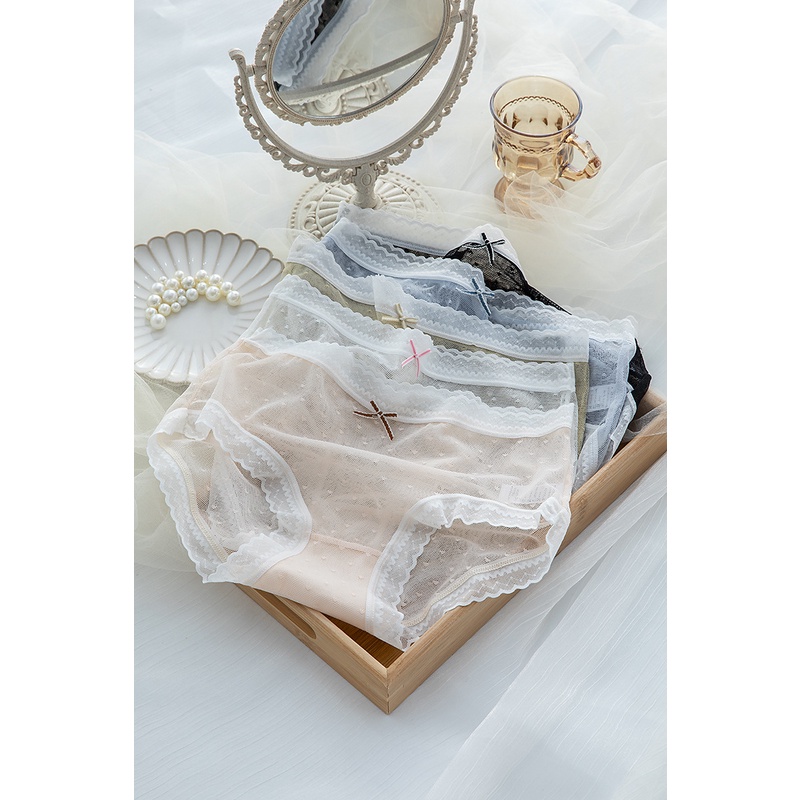 Quần lót nữ chấm bi co giãn,sexy gợi cảm, quần lót ren cao cấp thấm hút mồ hôi mỏng xinh thoáng mát Bellar_bra L1021