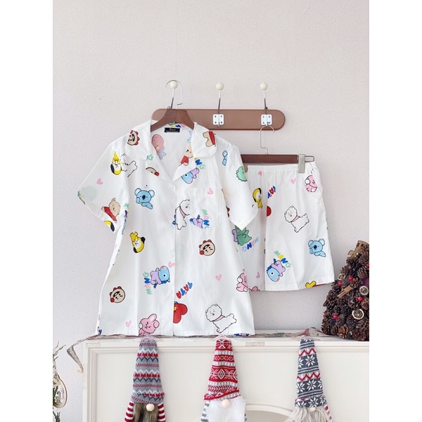 Bộ pijama mặc nhà bộ ngủ nữ bộ thô tay cộc quần cộc chất siêu mát mùa hè 2023 đang sale giá siêu ưu đãi Kingofjamas