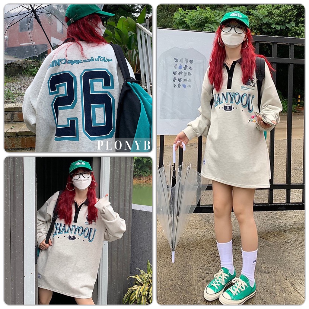 Áo Polo Dài Tay Chanyoou 26 PEONYB Unisex [FREESHIP] Sweater form rộng tay bồng thiết kế cổ bẻ chân cua vintage hàn quốc