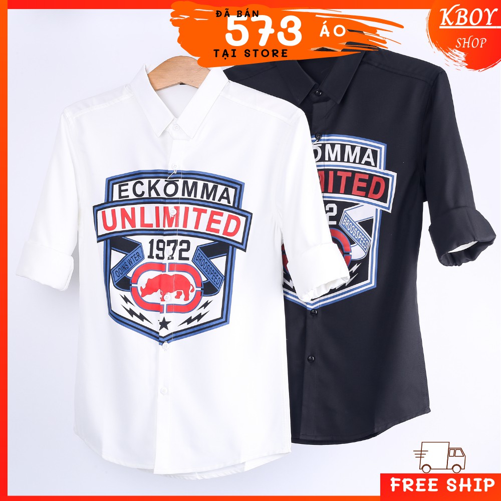 Áo sơ mi tay dài họa tiết tê giác hàng quảng châu cao cấp 2 màu TRẮNG/ĐEN thích hợp mặc dạo phố, du lịch - 2922 | BigBuy360 - bigbuy360.vn