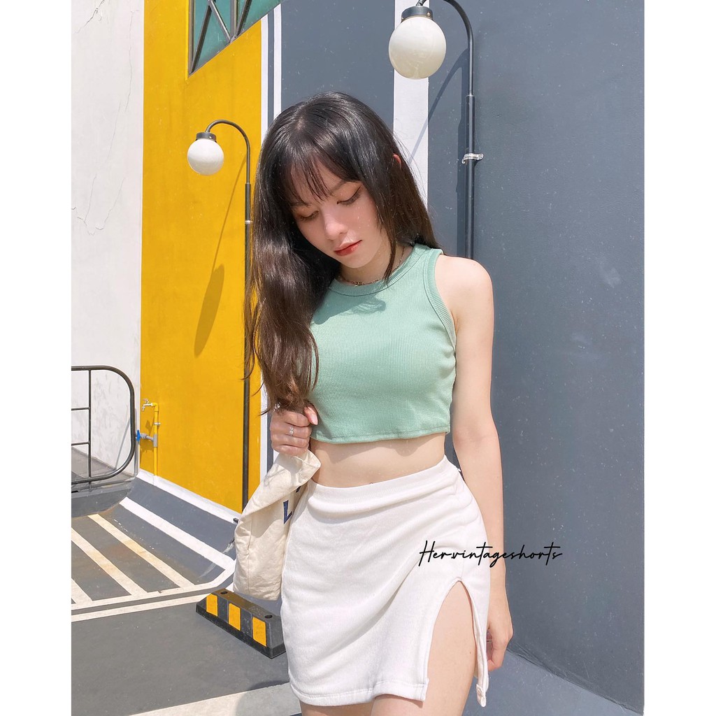 Chân váy trơn sẻ đùi Kalie, chân váy thun co giãn, 2 lớp