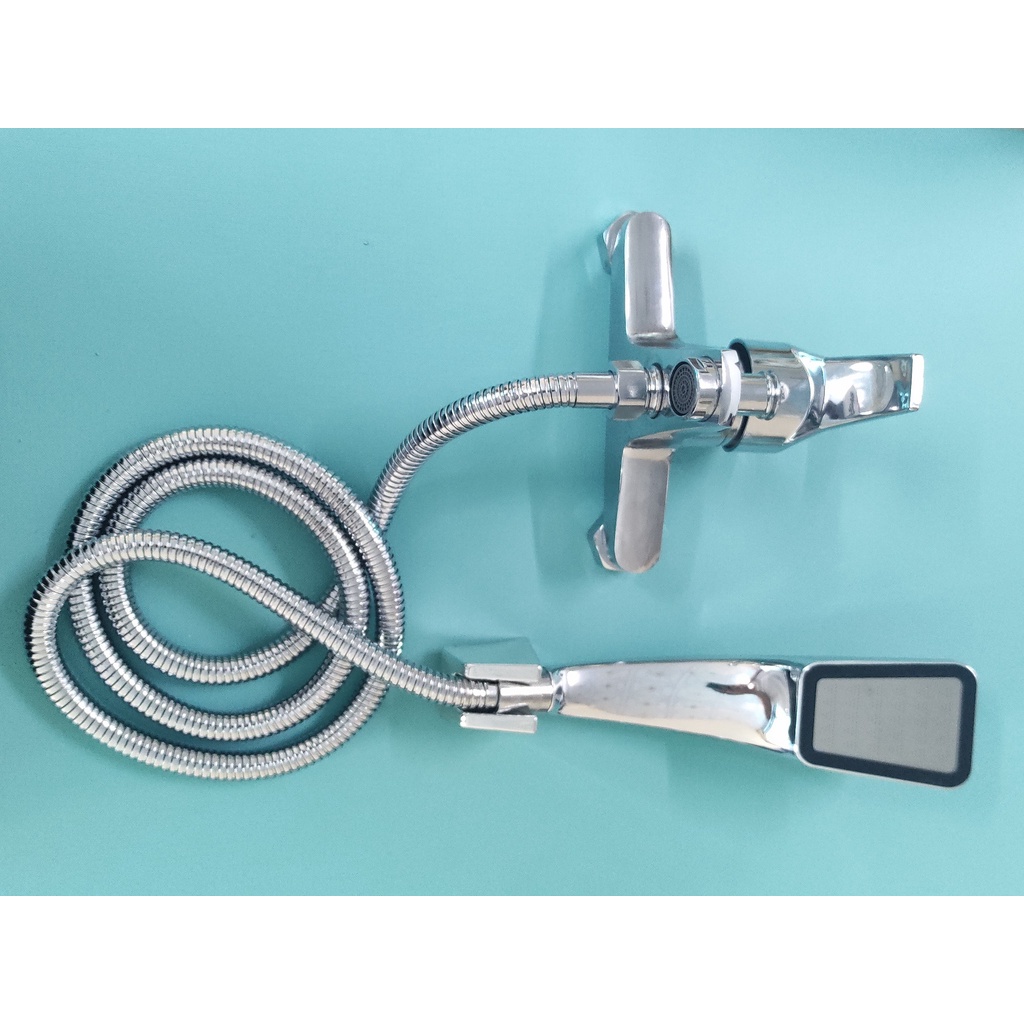 Bộ củ sen vòi tắm nóng lạnh hợp kim mạ Crom sáng bóng Tay sen nhựa ABS vuông kèm dây sen 1.5m + Cài vuông ABS