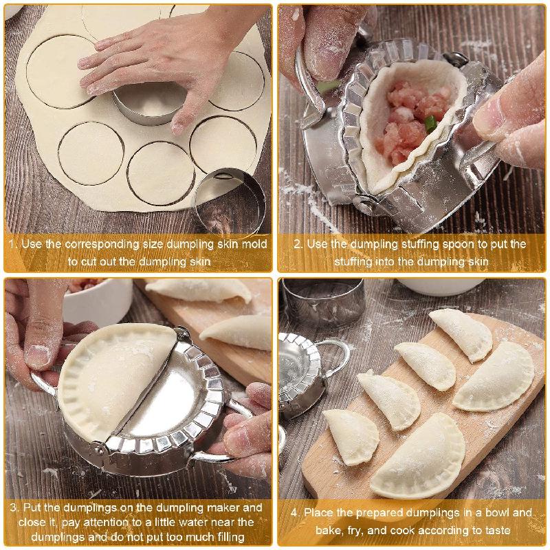JOSMOMO Máy làm bánh bao bằng thép không gỉ Empanada Press Wrapper Dough Cutter Pie Ravioli Duum Mold Mold Phụ kiện nhà bếp Jiaozi Maker