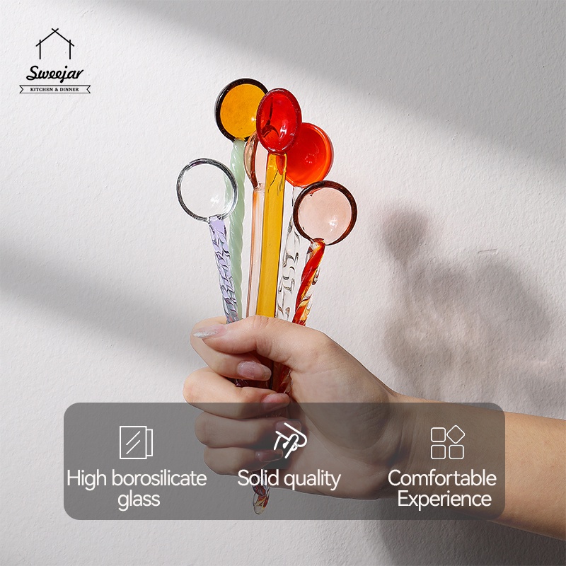 Sweejar 1 Muỗng Khuấy Cà Phê Bằng Thủy Tinh Có Tay Cầm Dài