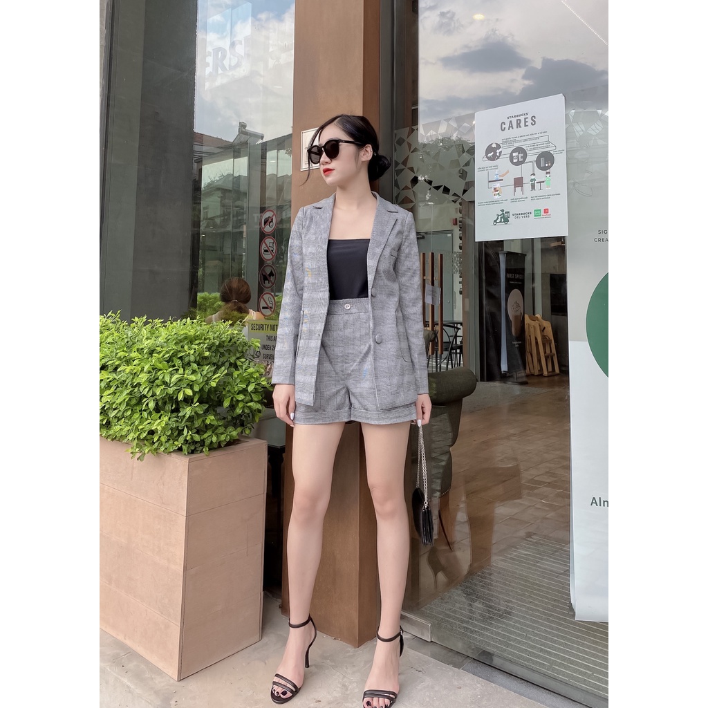 Bộ áo vest kèm quần short kẻ sọc trẻ trung 2 lớp hàng thiết kế cao cấp | BigBuy360 - bigbuy360.vn