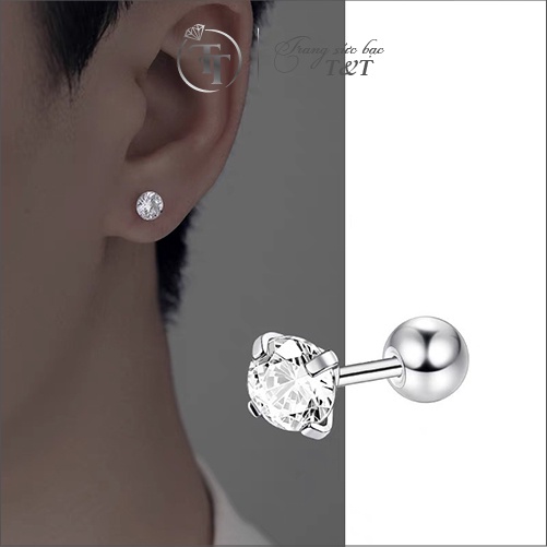 Khuyên Tai Bạc Nụ Đá Nhỏ Xinh Độc Đáo Cá Tính Unisex Đơn Giản Cho Nam Và Nữ - 3 kích thước - T035