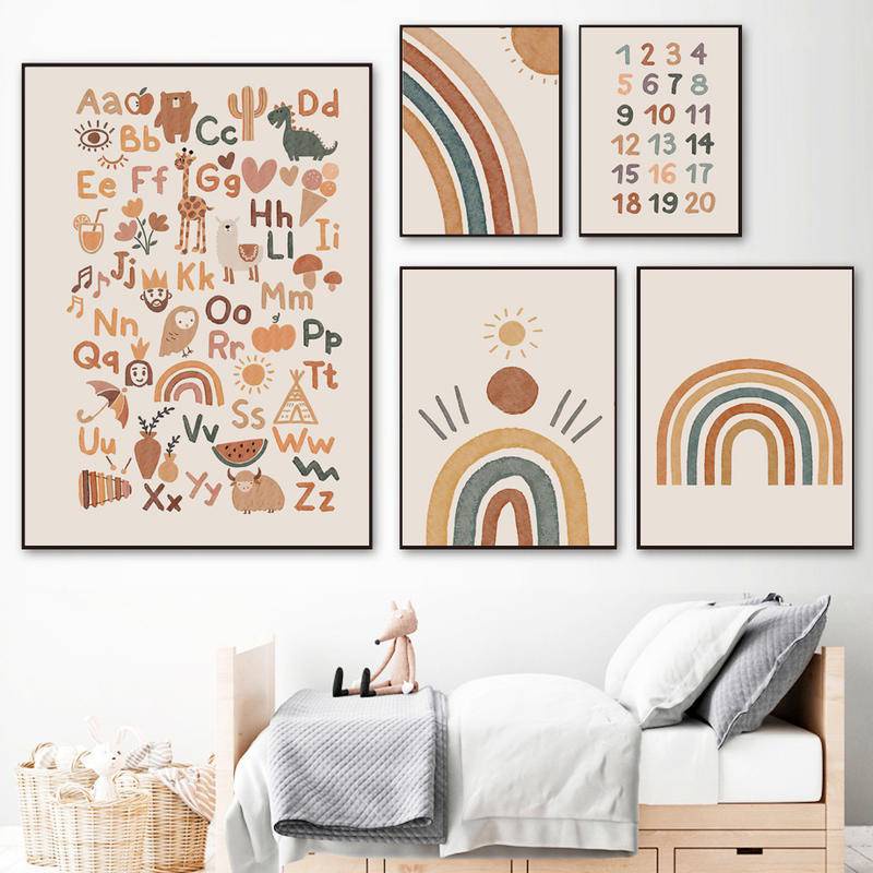 Tranh canvas treo tường trang trí hình khủng long và chữ cái cho phòng bé