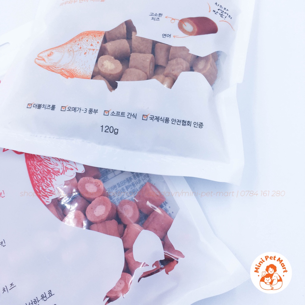 Phô mai cuộn cá hồi cho chó, mèo BOWWOW 120g - Snack, bánh thưởng, xương gặm cho chó, mèo